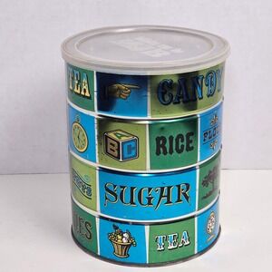 Vintage MJB Coffee Tin Canister Blue  Mid Century Modern Retro Kitchen Decor